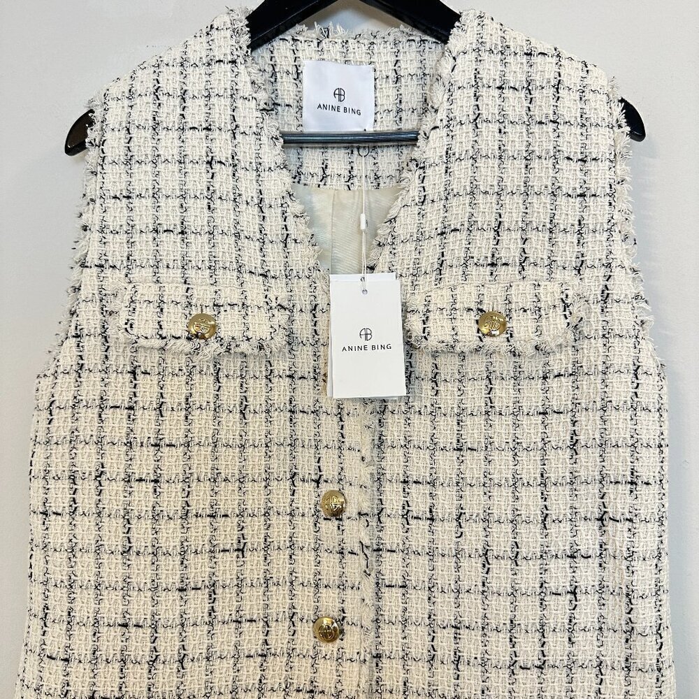 ANINE BING Janet Tweed Dress in White Plaid Size Medium NWT - Picture 6 of 15